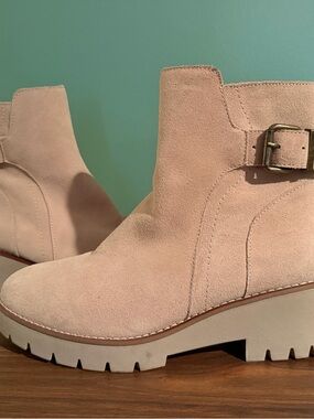 Blondo Nude Suede Ankle Booties with Buckle